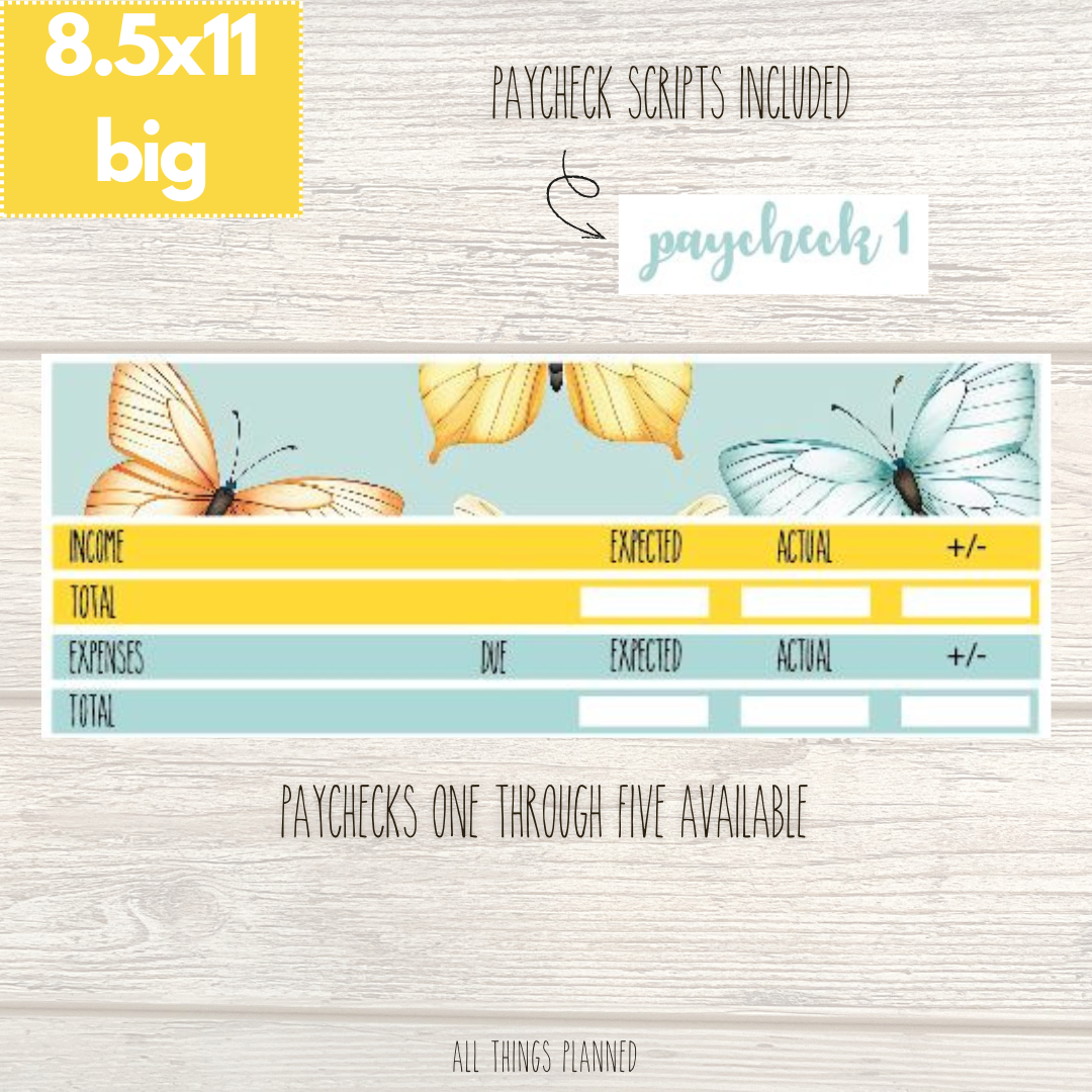 8.5x11 | Big | Mar. (Butterflies) Paychecks