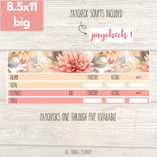 8.5x11 | Big | Oct. (Fall Florals) Paychecks