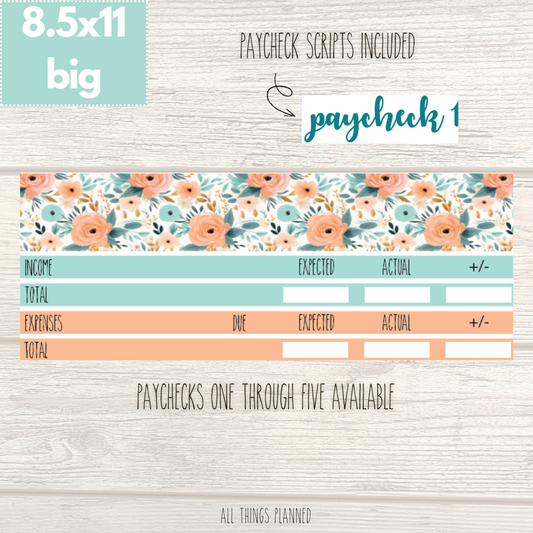 8.5x11 | Big | Aug. (Summer Bloom) Paychecks