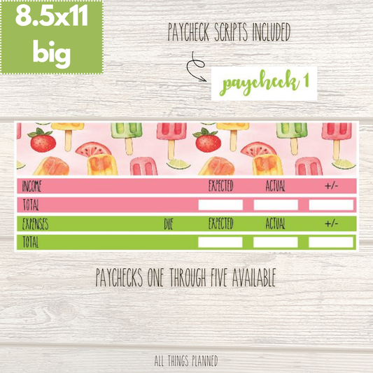 8.5x11 | Big | June (Popsicles) Paychecks
