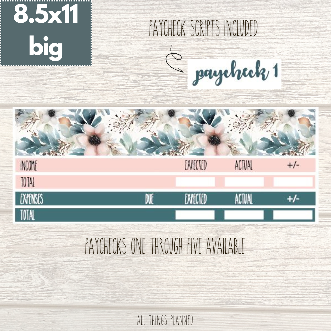 8.5x11 | Big | Feb. (Winter Florals) Paychecks