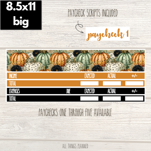 8.5x11 | Big | Oct. (Pumpkins) Paychecks