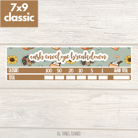 7x9 | Classic | Nov. (Thanksgiving) Cash Envelope Breakdown