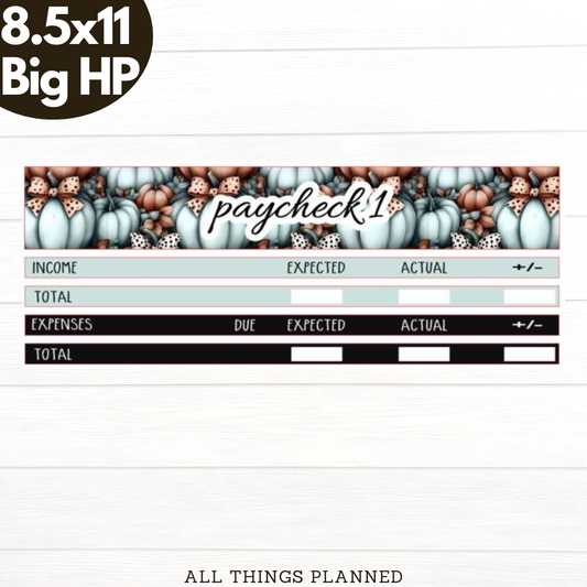 8.5x11 | Big | Oct (Pumpkins Bows) Paychecks