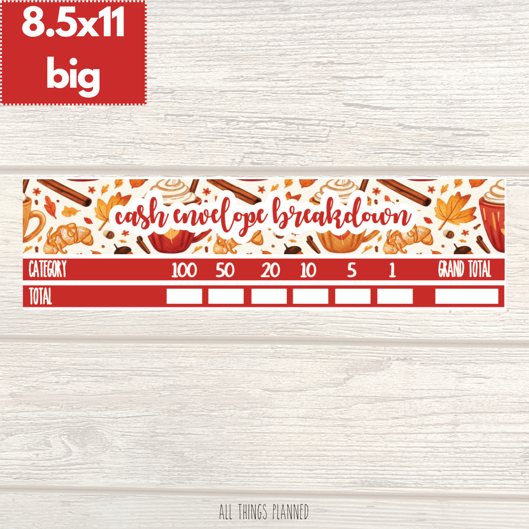 8.5x11 | Big | Sept. (Fall Latte) Cash Envelope Breakdown