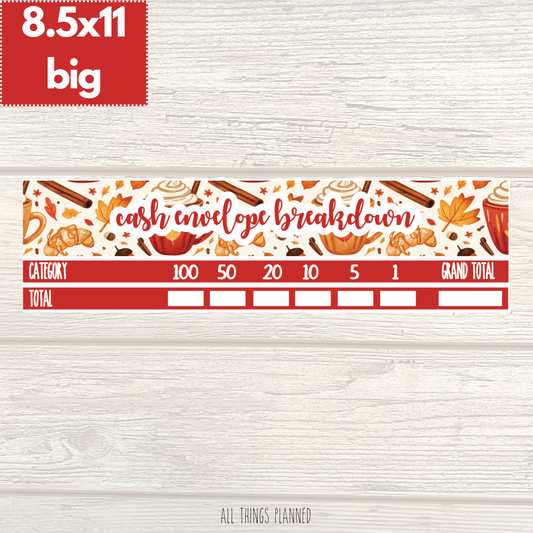 8.5x11 | Big | Sept. (Fall Latte) Cash Envelope Breakdown