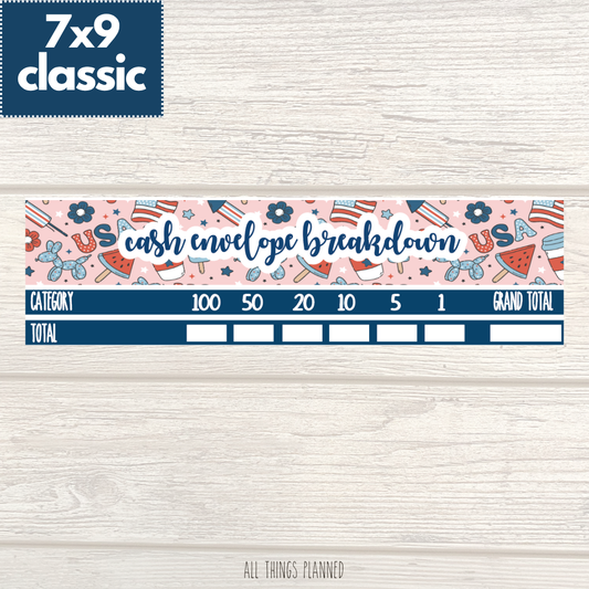7x9 | Classic | July (Happy 4th) Cash Envelope Breakdown