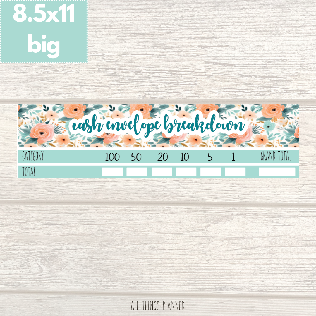 8.5x11 | Big | Aug. (Summer Bloom) Cash Envelope Breakdown
