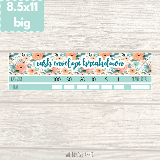 8.5x11 | Big | Aug. (Summer Bloom) Cash Envelope Breakdown