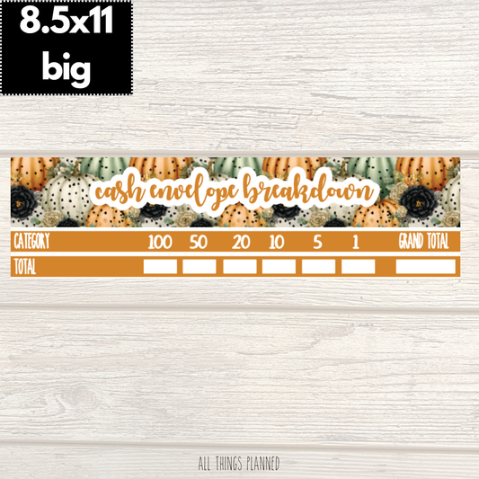 8.5x11 | Big | Oct. (Pumpkins) Cash Envelope Breakdown