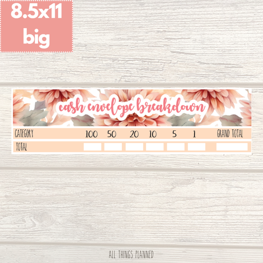 8.5x11 | Big | Oct. (Fall Florals) Cash Envelope Breakdown