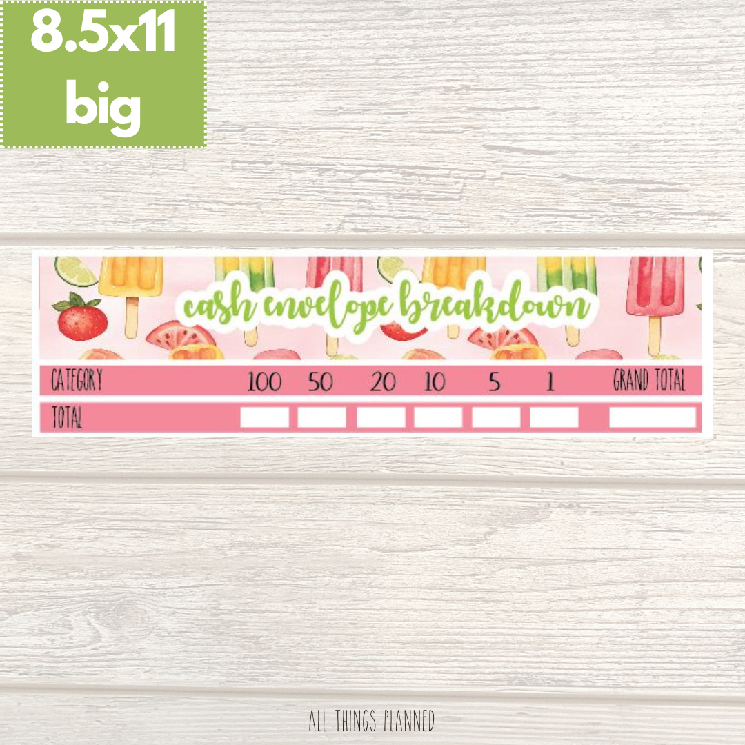 8.5x11 | Big | June (Popsicles) Cash Envelope Breakdown