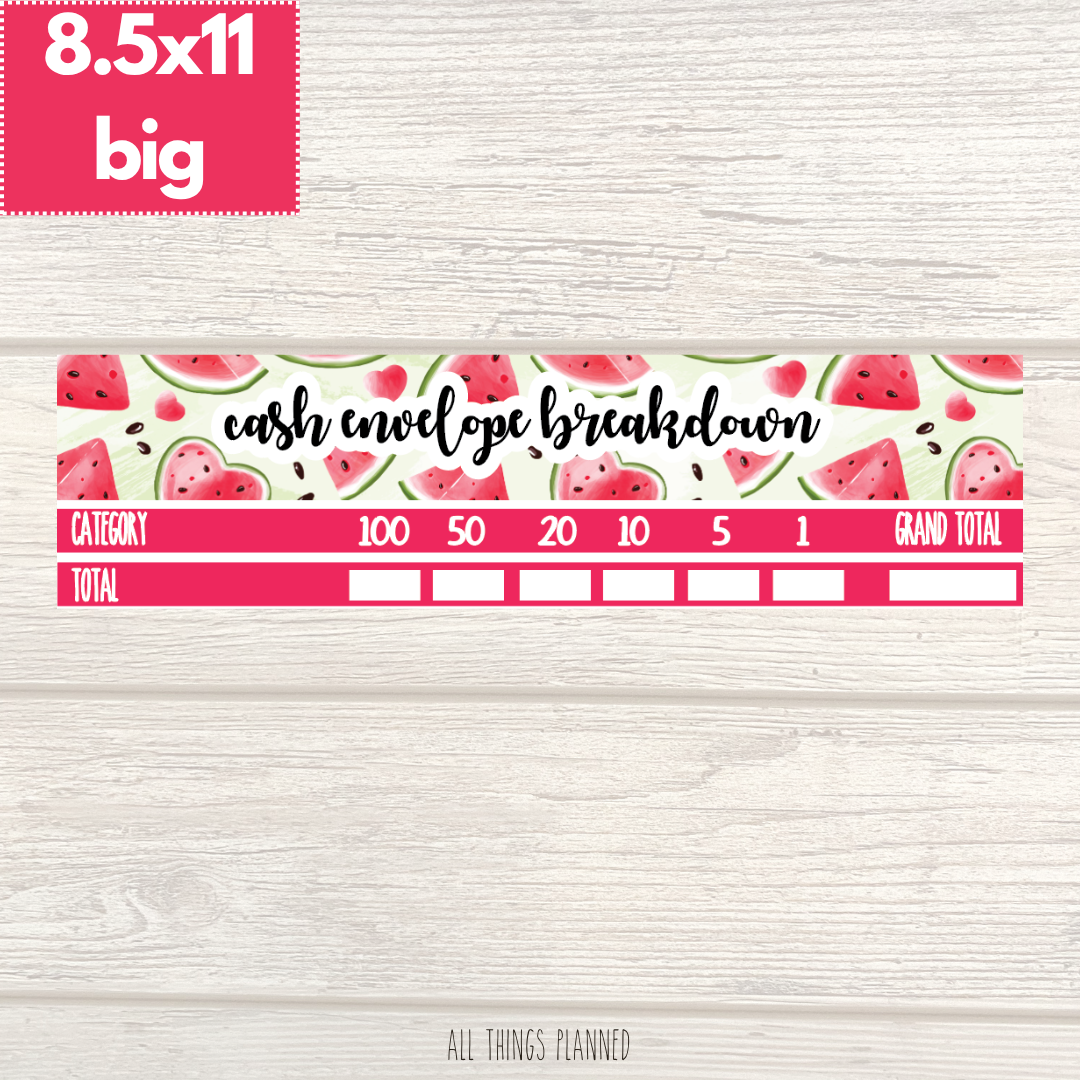 8.5x11 | Big | July (Watermelon) Cash Envelope Breakdown
