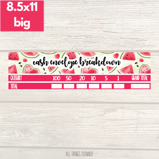 8.5x11 | Big | July (Watermelon) Cash Envelope Breakdown