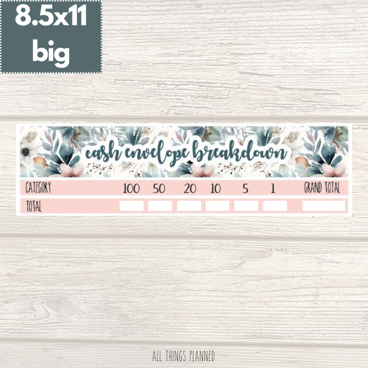 8.5x11 | Big | Feb. (Winter Florals) Cash Envelope Breakdown