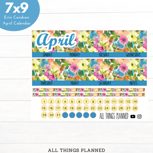 7x9 April (Flowers) Monthly Calendar