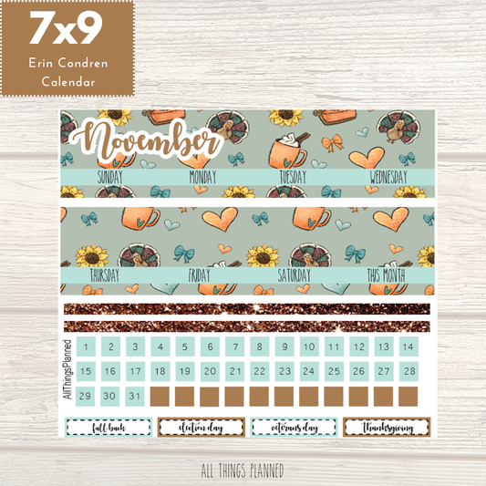7x9 Nov. (Thanksgiving) Monthly Calendar