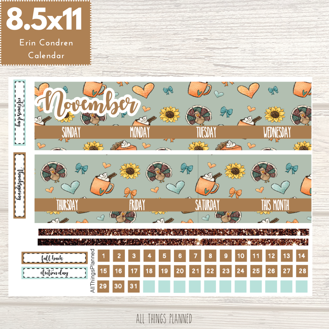 8.5x11 Nov. (Thanksgiving) Monthly Calendar