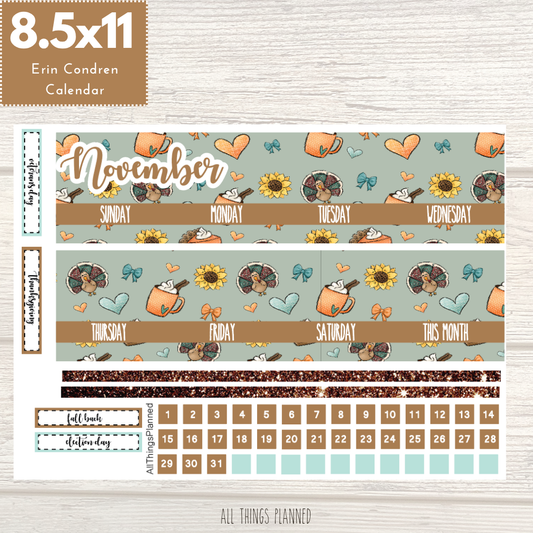 8.5x11 Nov. (Thanksgiving) Monthly Calendar