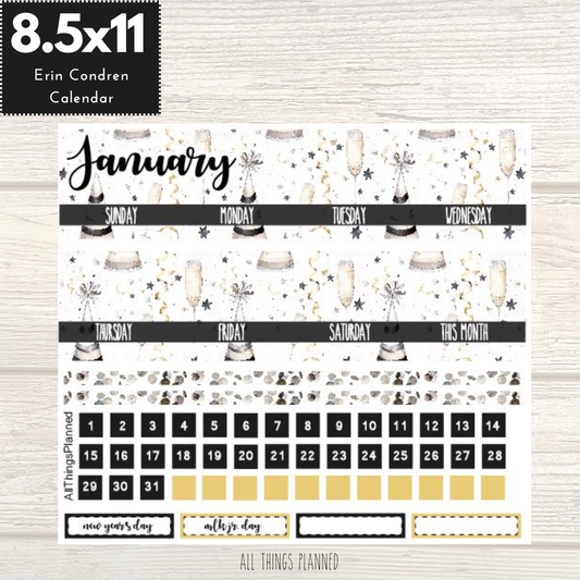 8.5x11 Jan. (New Year) Monthly Calendar