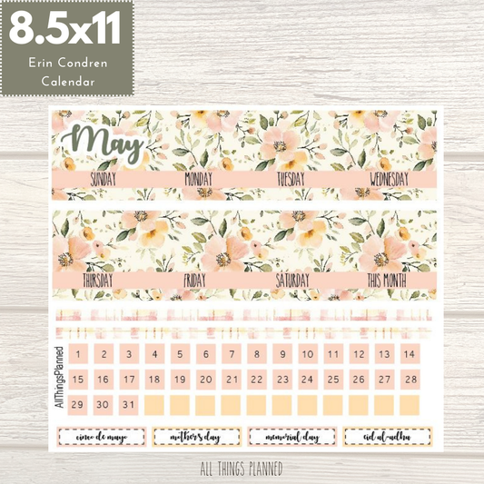8.5x11 May (Spring Florals) Monthly Calendar