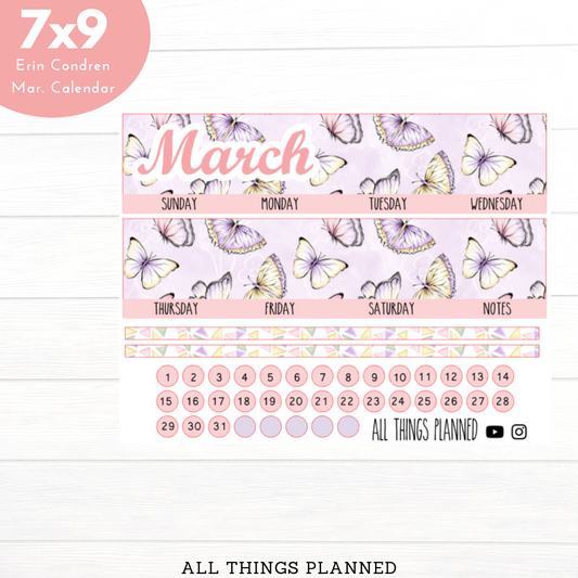 7x9 March (Butterflies) Monthly Calendar