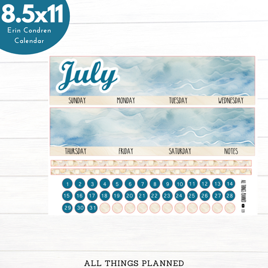8.5x11 July (Ocean) Monthly Calendar