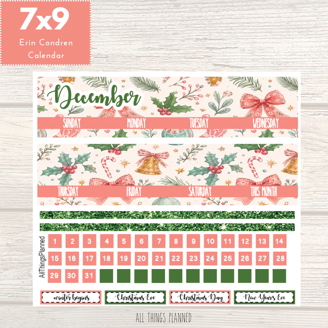 7x9 Dec. (Christmas) Monthly Calendar
