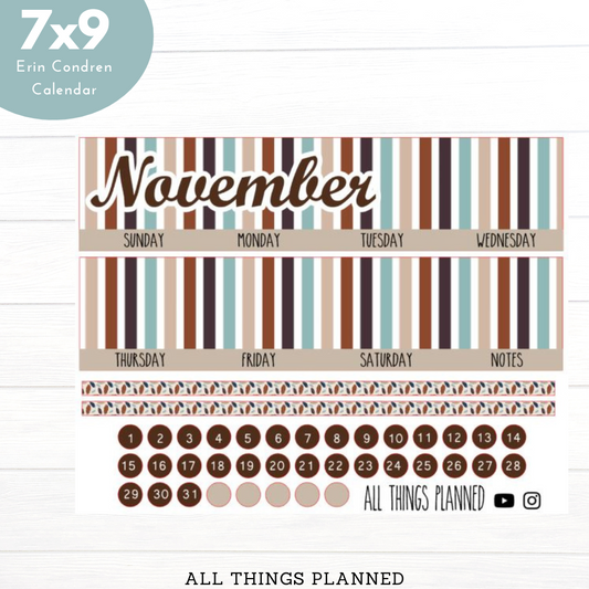 7x9 Nov. (Stripes) Monthly Calendar