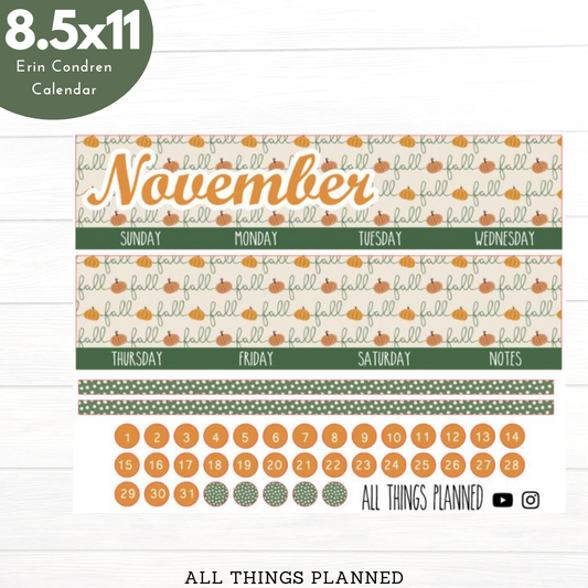 8.5x11 Nov. (Boho Fall) Monthly Calendar