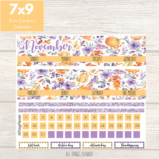 7x9 Nov. (Purple Harvest) Monthly Calendar
