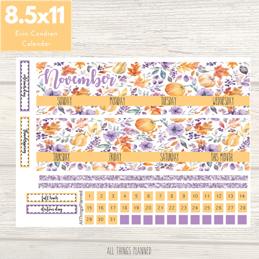 8.5x11 Nov. (Purple Harvest) Monthly Calendar