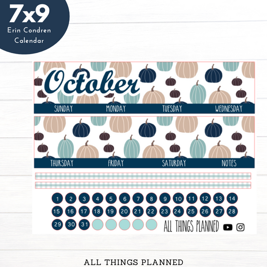 7x9 Oct. (Blue Pumpkin) Monthly Calendar