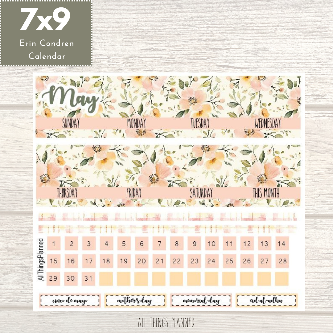 7x9 May (Spring Florals) Monthly Calendar