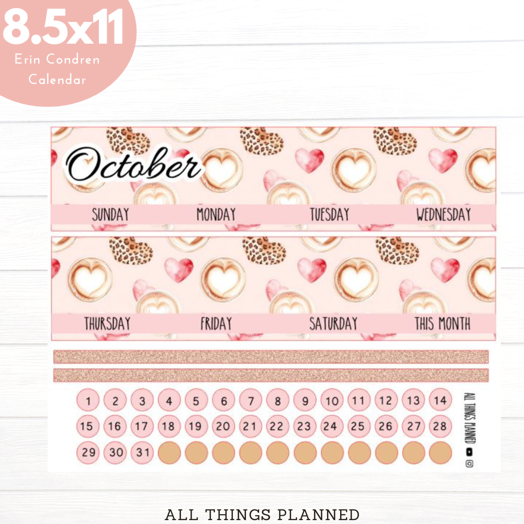8.5x11 Oct (Pink Caffeine) Monthly Calendar