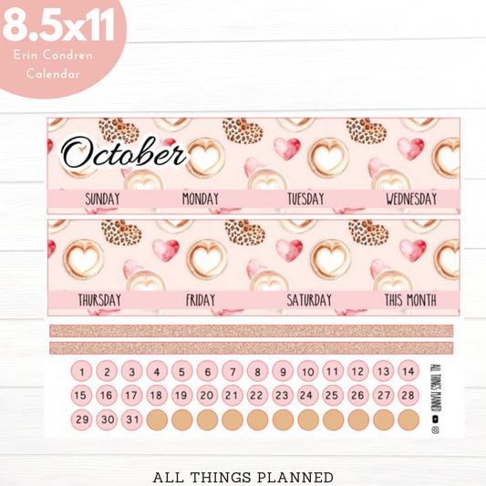 8.5x11 Oct (Pink Caffeine) Monthly Calendar