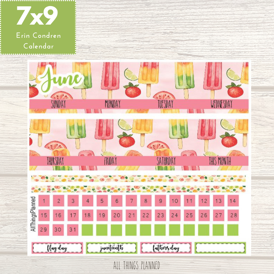 7x9 June (Popsicles) Monthly Calendar