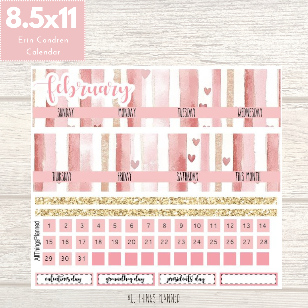 8.5x11 Feb. (Love Bliss) Monthly Calendar