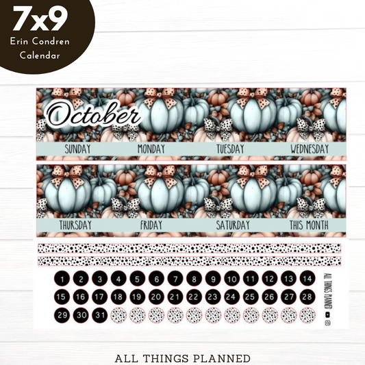 7x9 Oct (Pumpkins Bows) Monthly Calendar