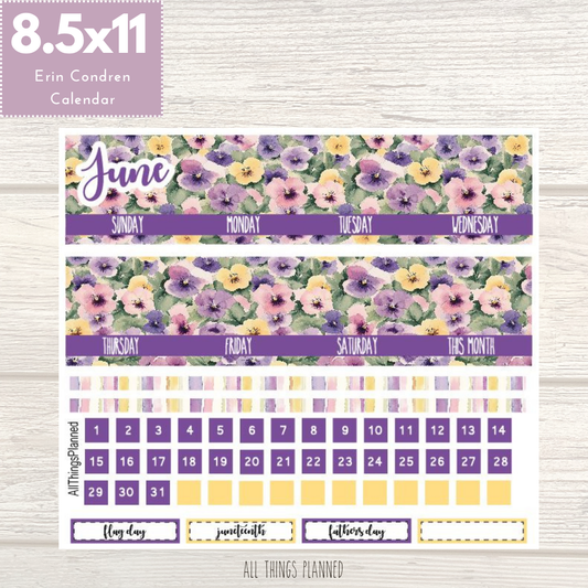 8.5x11 June (Summer Florals) Monthly Calendar