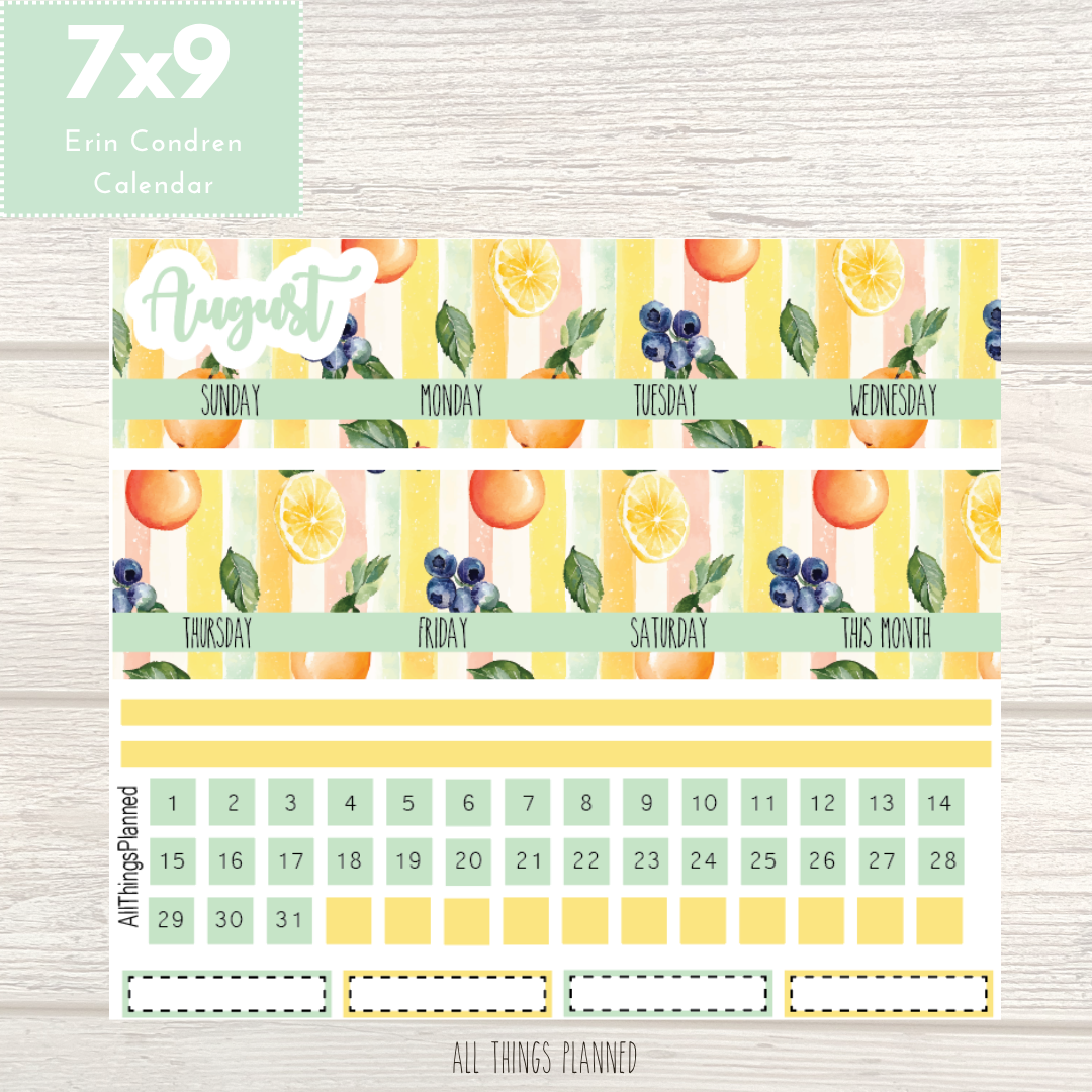 7x9 Aug. (Tutti Fruiti) Monthly Calendar