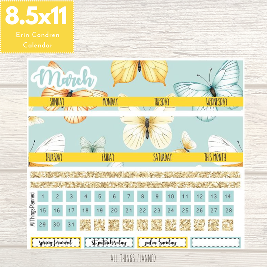 8.5x11 Mar. (Butterflies) Monthly Calendar