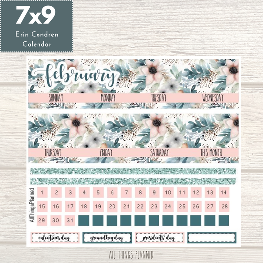 7x9 Feb. (Winter Florals) Monthly Calendar