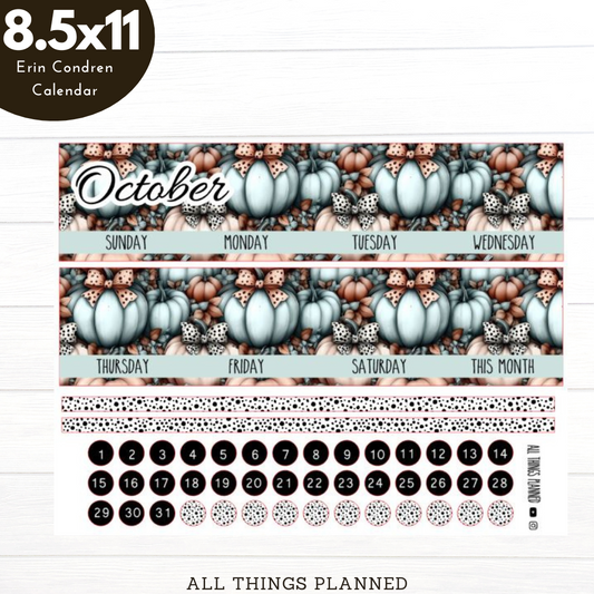 8.5x11 Oct (Pumpkins Bows) Monthly Calendar
