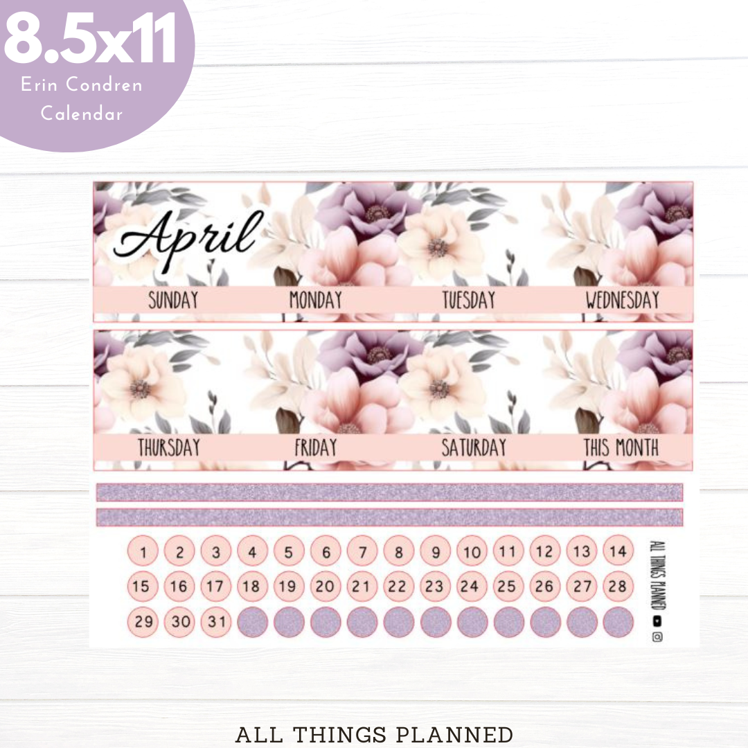 8.5x11 Apr. (Spring Florals) Monthly Calendar