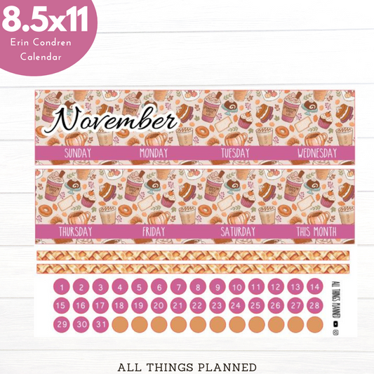 8.5x11 Nov (Thanksgiving) Monthly Calendar