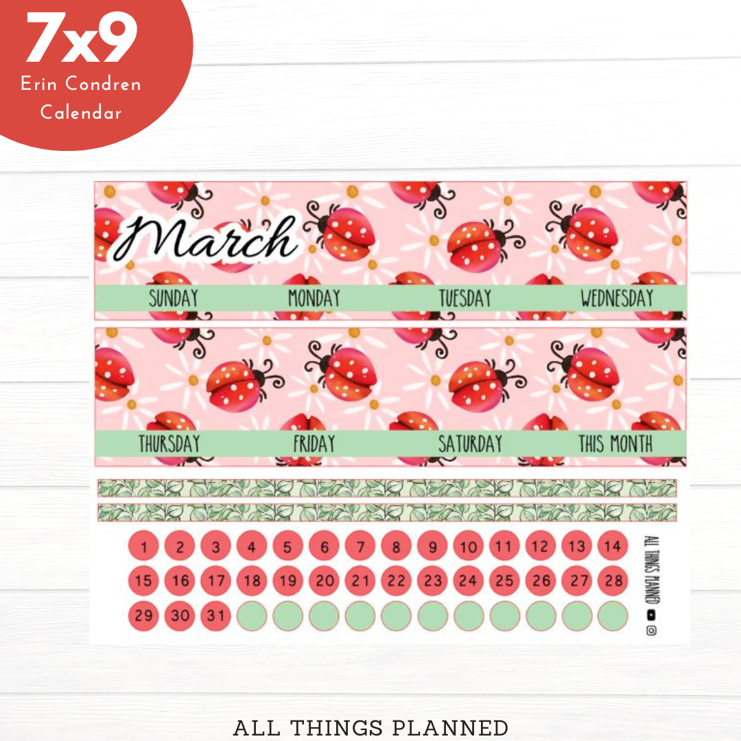 7x9 Mar. (Ladybugs) Monthly Calendar