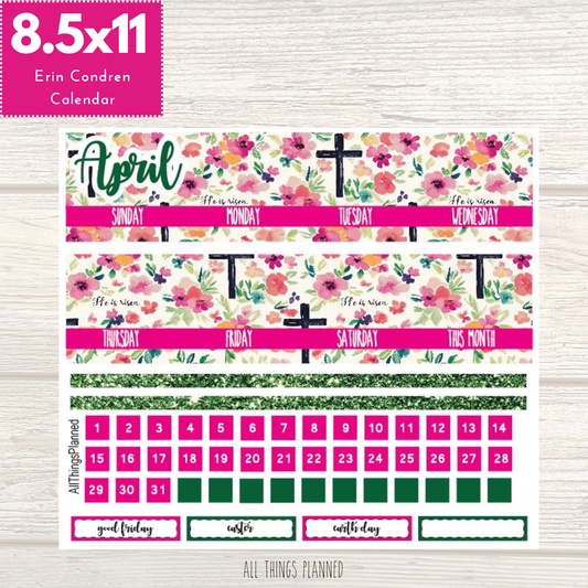 8.5x11 April (Risen) Monthly Calendar