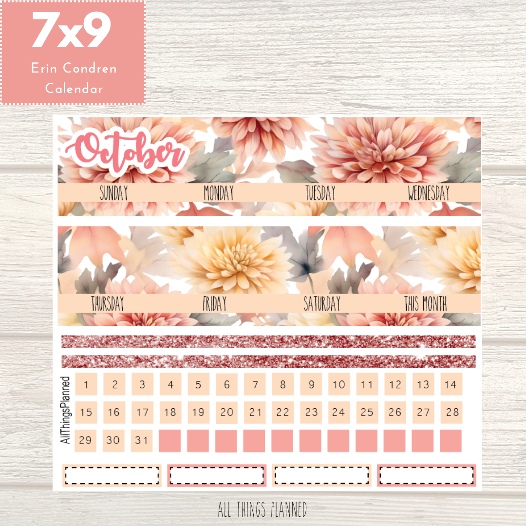 7x9 Oct. (Fall Florals) Monthly Calendar