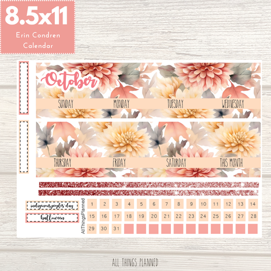 8.5x11 Oct. (Fall Florals) Monthly Calendar